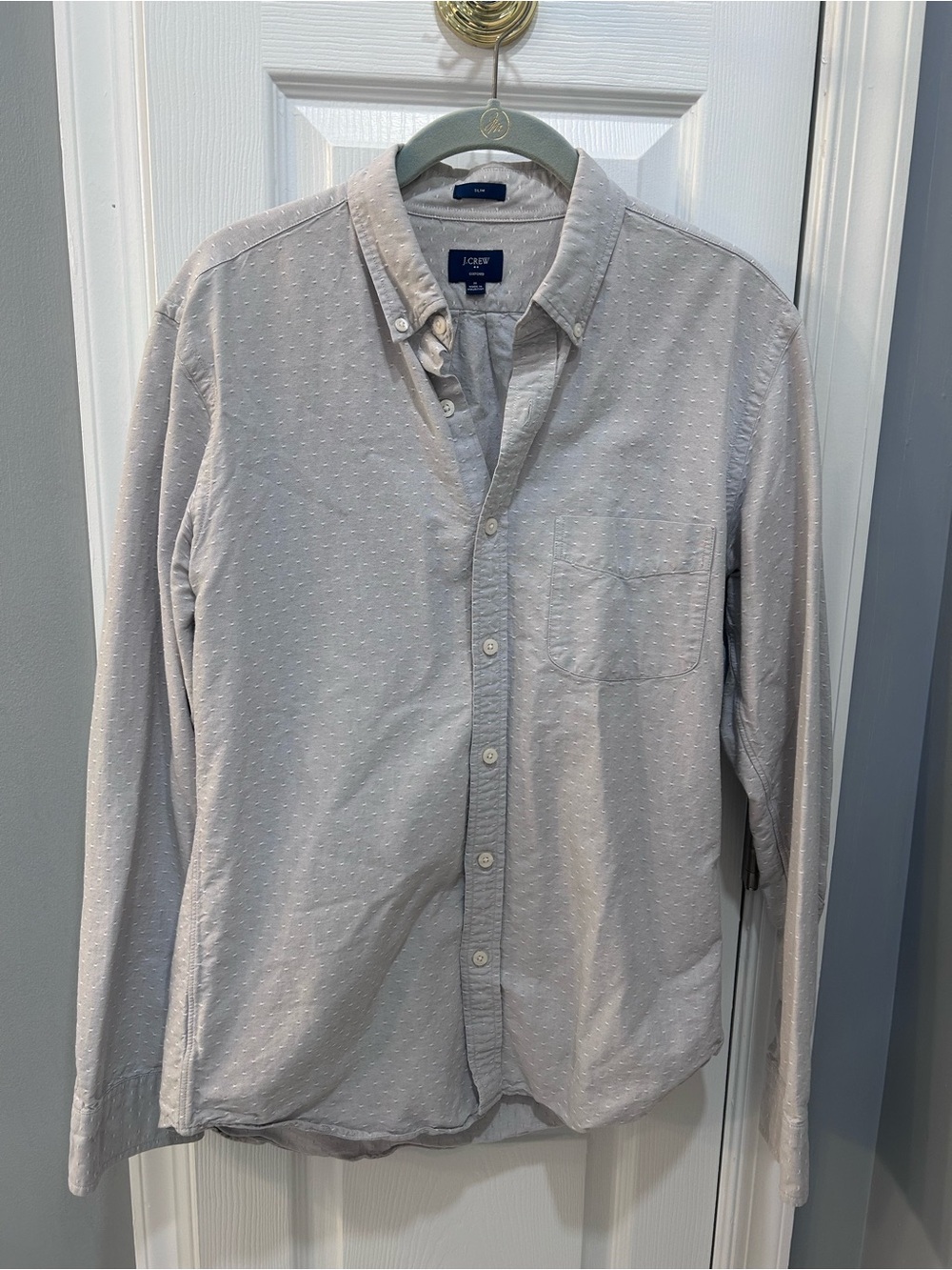 J. Crew Light Gray Subtle Dot Button-Down Oxford Shirt (Slim)